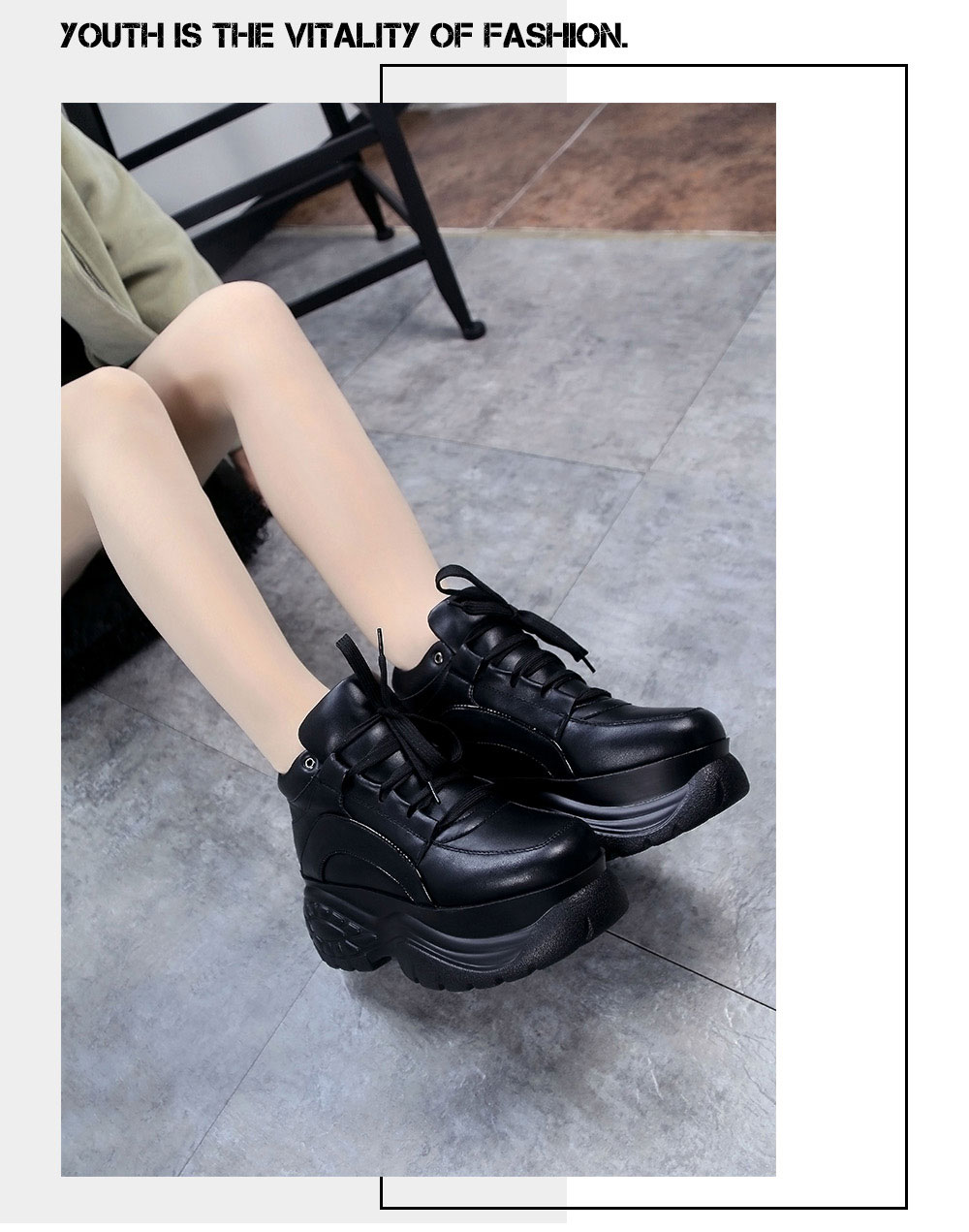 Womens White Leather Platform Sneakers Hightop Chunky Casual Fashion Sports Black Pu Detailing - 23