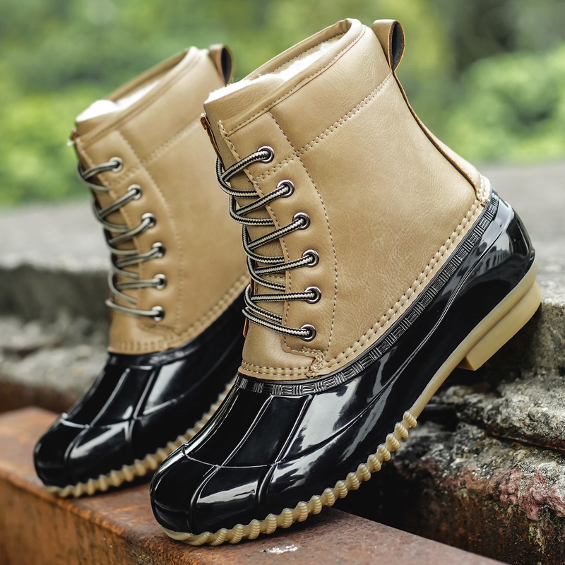 Sts Womens Waterproof Duck Boots Fur Lined Winter Rain Shoes Rubber Sole Laceup Ankle Booties With Zipper - 24