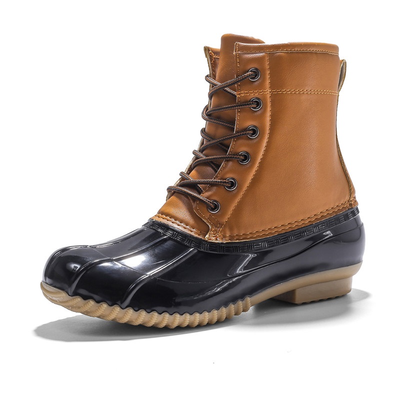 Sts Womens Waterproof Duck Boots Fur Lined Winter Rain Shoes Rubber Sole Laceup Ankle Booties With Zipper - 12