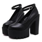 Spring Autumn Casual High-heeled Shoes Sexy Thick Heels Platform Pumps Black White Size 42