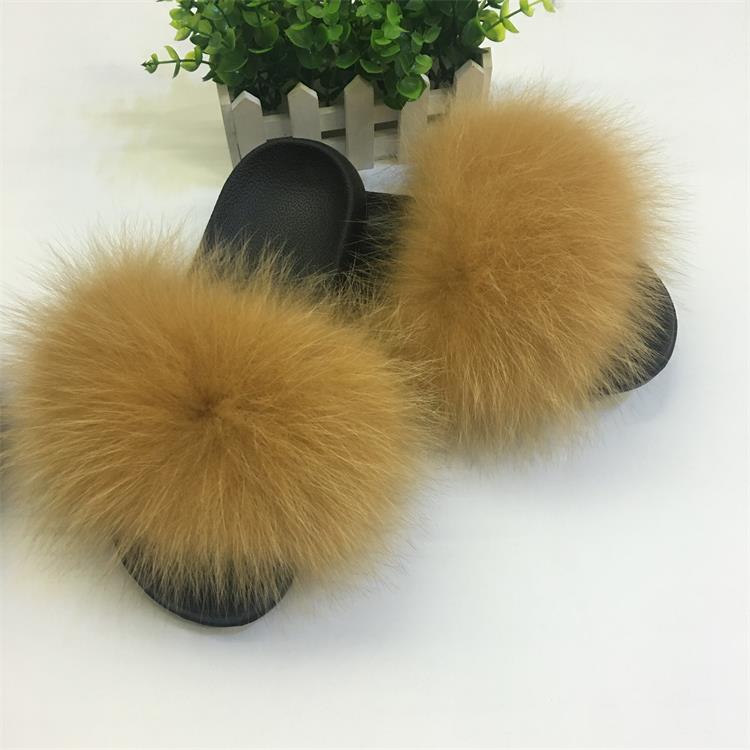 Womens Luxury Fox Fur Slippers Size 45 Comfortable Fluffy Feather Lined Summer Flat Sliders - 18