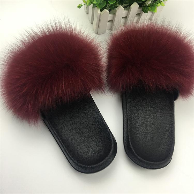 Womens Luxury Fox Fur Slippers Size 45 Comfortable Fluffy Feather Lined Summer Flat Sliders - 12