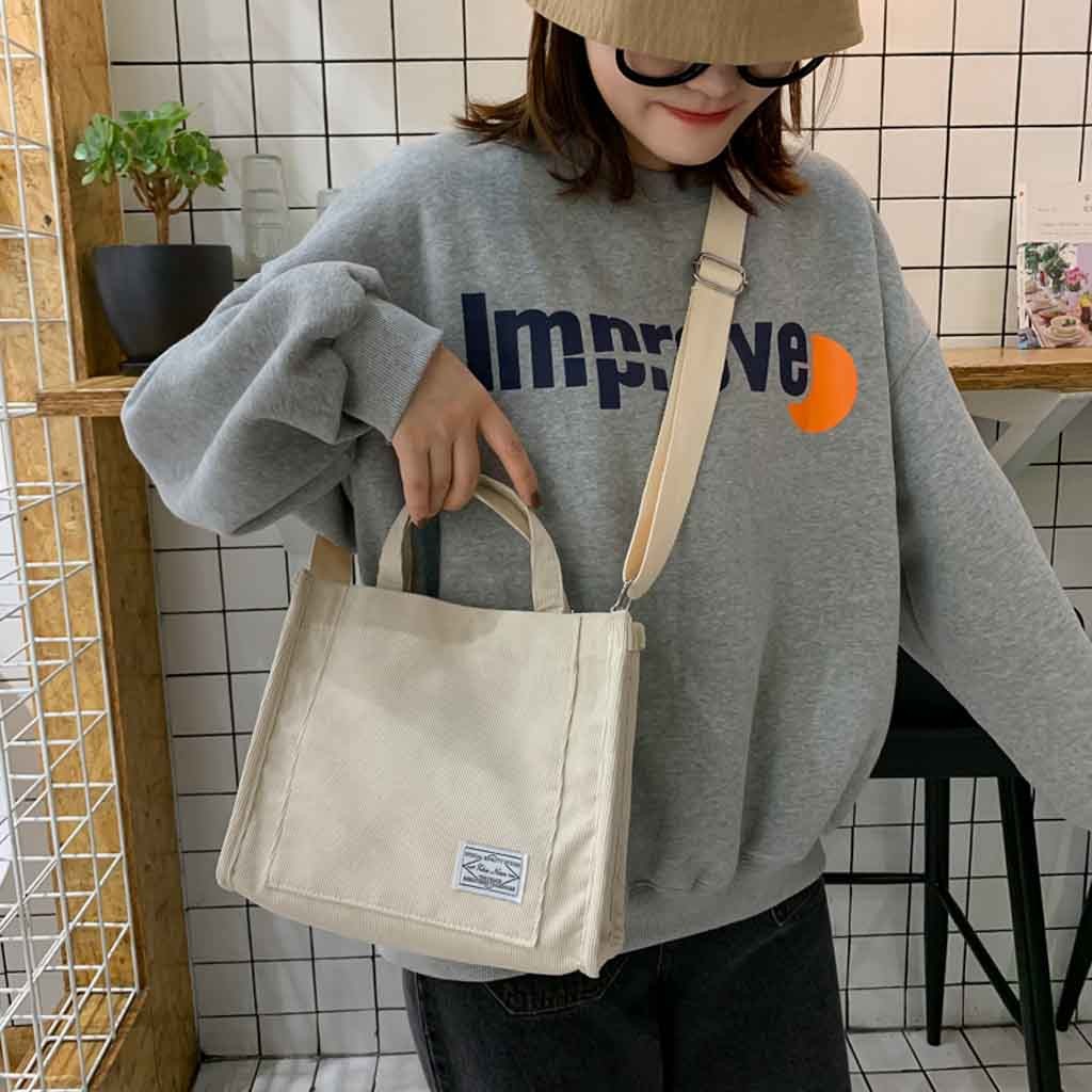 Women Corduroy Zipper Shoulder Bag Small Cotton Canvas Handbag Casual Tote Female Eco Crossbody Vintage Messenger Bags Aa - 4