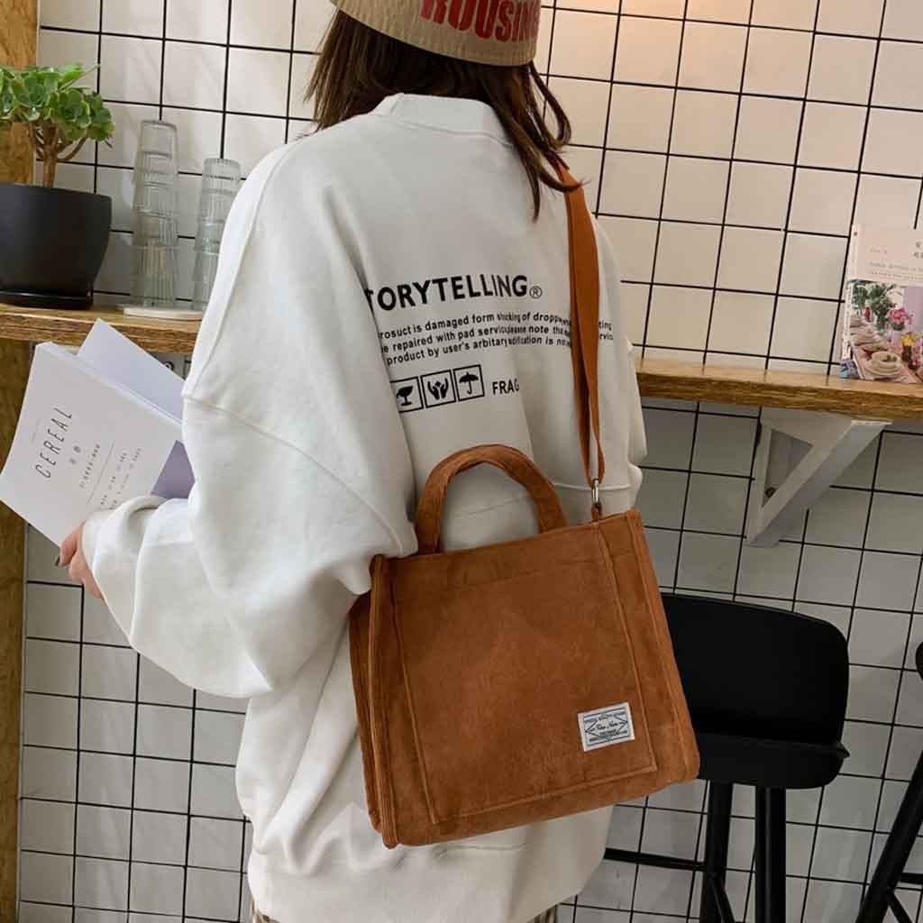 Women Corduroy Zipper Shoulder Bag Small Cotton Canvas Handbag Casual Tote Female Eco Crossbody Vintage Messenger Bags Aa - 3