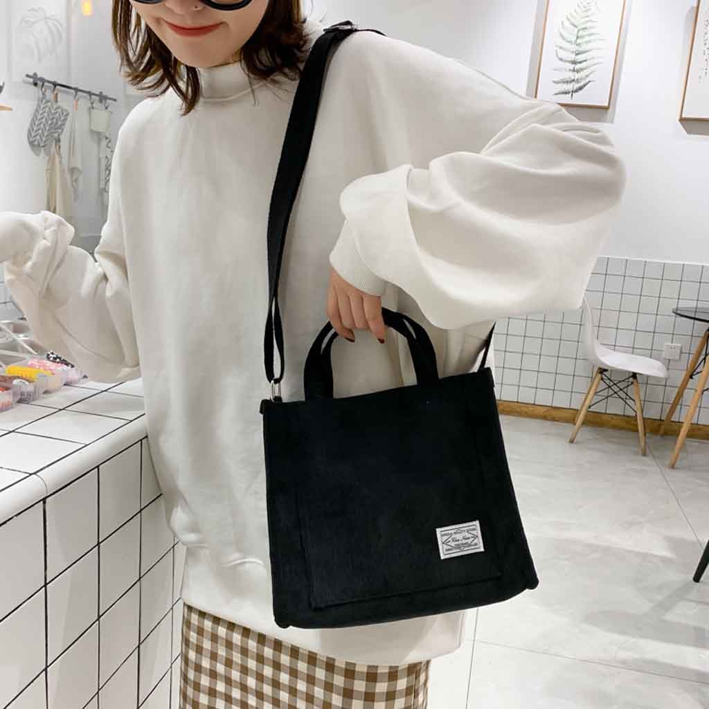 Women Corduroy Zipper Shoulder Bag Small Cotton Canvas Handbag Casual Tote Female Eco Crossbody Vintage Messenger Bags Aa - 2