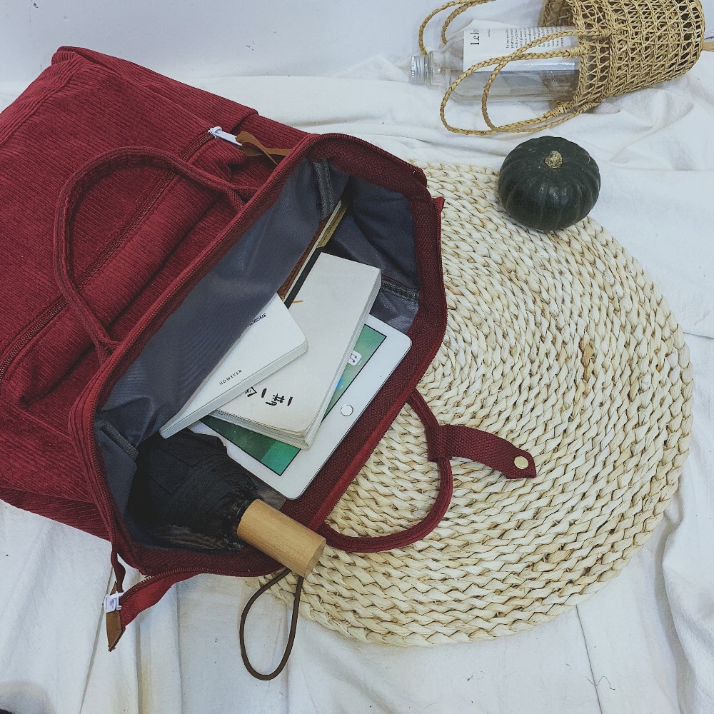 Corduroy Backpacks For Women Fashion Winter Casual Style Ladies Solid Color Back Pack Female Teens Girls School Backpack - 5