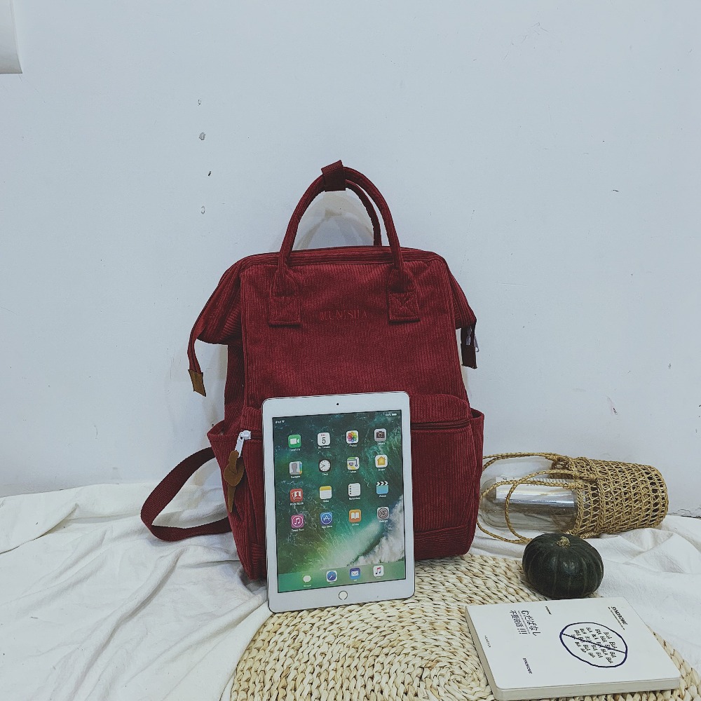 Corduroy Backpacks For Women Fashion Winter Casual Style Ladies Solid Color Back Pack Female Teens Girls School Backpack - 4