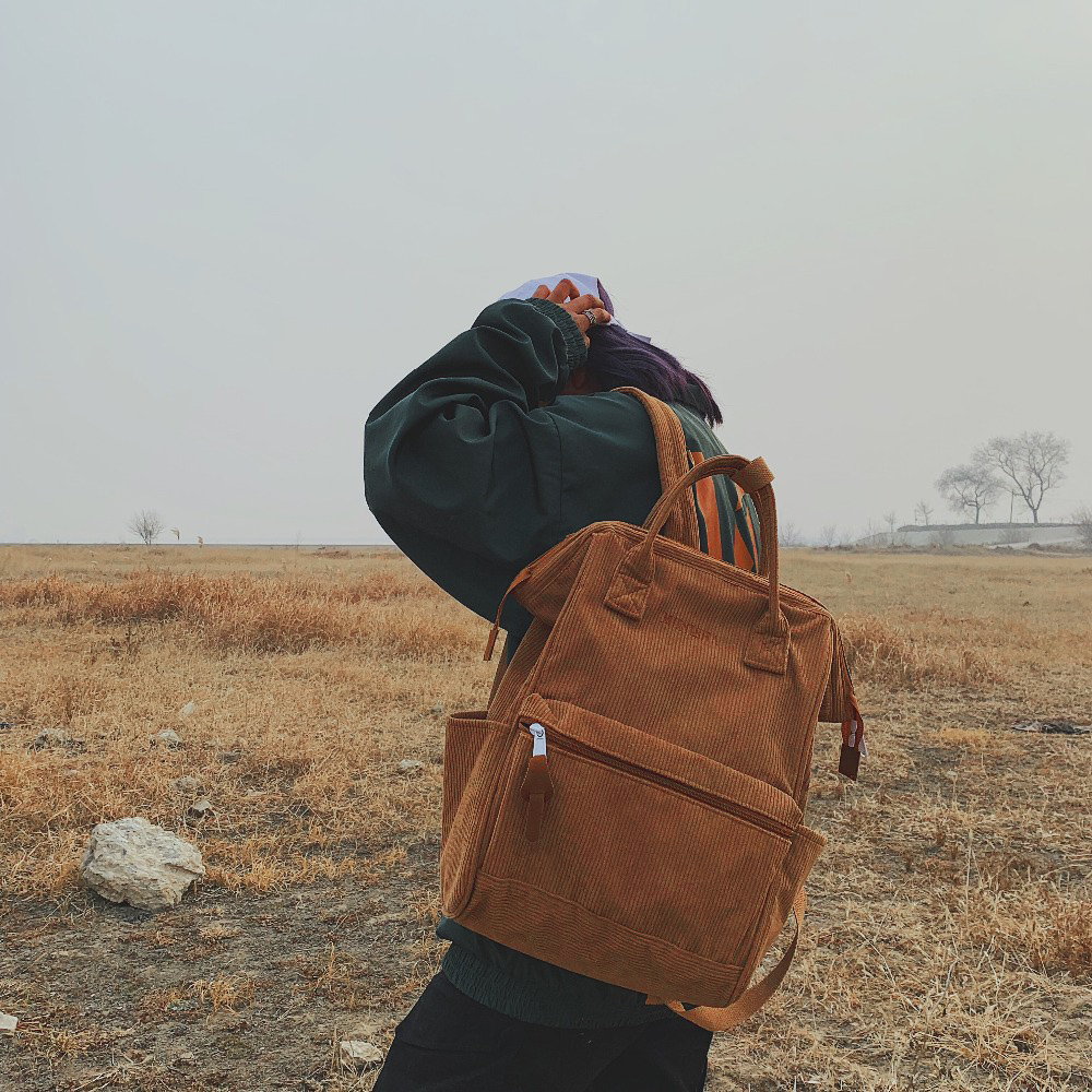 Corduroy Backpacks For Women Fashion Winter Casual Style Ladies Solid Color Back Pack Female Teens Girls School Backpack - 2