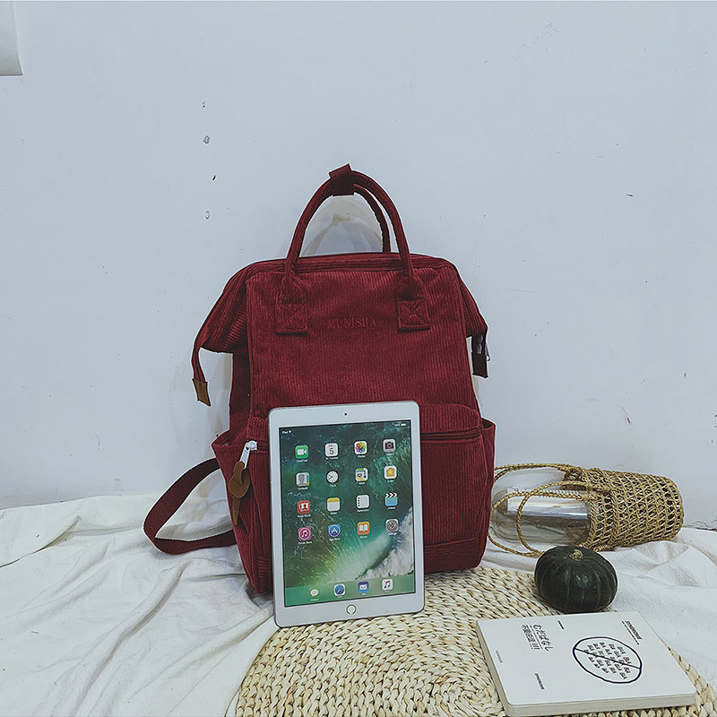 Womens Winter Fashion Corduroy Backpack Casual Style Solid Color School Bag For Girls Teens - 6