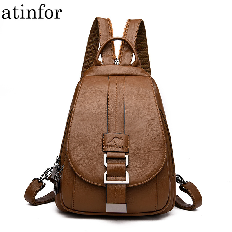 Brand Anti Theft Women Leather Backpacks Purse Vintage Female Shoulder Bag Travel Small Backpack Lady - 3