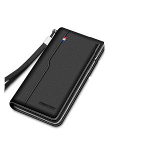Bison Denim Genuine Leather Rfid Blocking Wallet Zipper Coin Pocket Long Purse Passport Cover For Men Card Holder W8226