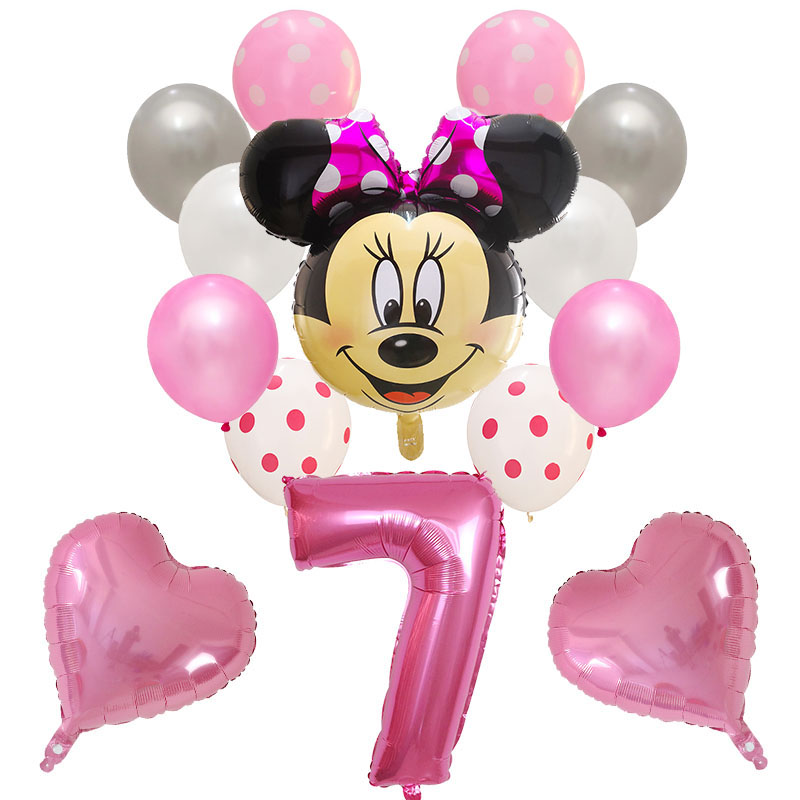 Mickey Minnie Mouse 14pcs Birthday Decoration Set Latex Balloons Heart Foil Balloons Baby Shower Kids Party - 24
