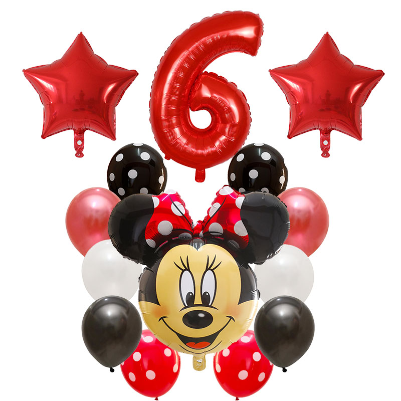 Mickey Minnie Mouse 14pcs Birthday Decoration Set Latex Balloons Heart Foil Balloons Baby Shower Kids Party - 7
