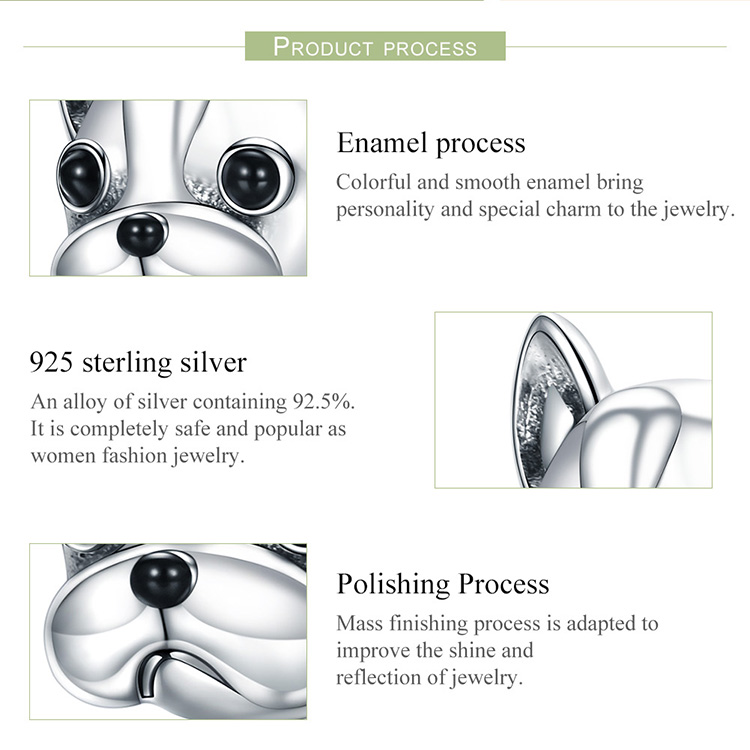 925 Sterling Silver French Bulldog Poodle Puppy Charm Beads Perfect Fit For Original Bracelets - 10
