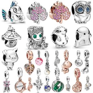 Couqcy Autumn Moments Flower Pendant Fit Pandora Bracelet Necklace Little Mermaid Charm Diy Jewelry Gifts Love