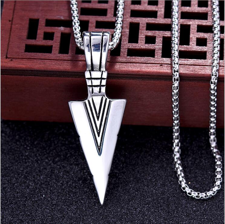 Mens Stainless Steel Arrow Head Pendant Necklace Gold Silver Black Fashion Jewelry Long Chain - 5