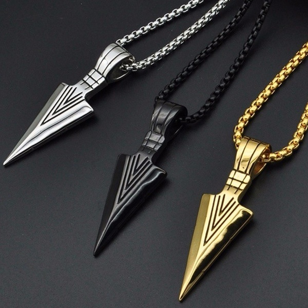 Mens Stainless Steel Arrow Head Pendant Necklace Gold Silver Black Fashion Jewelry Long Chain - 1