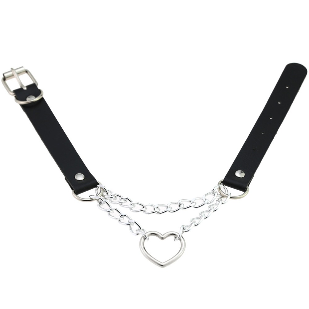 Black Leather Gothic Heart Choker Punk Harajuku Style Emo Kawaii Jewelry For Women And Girls - 4