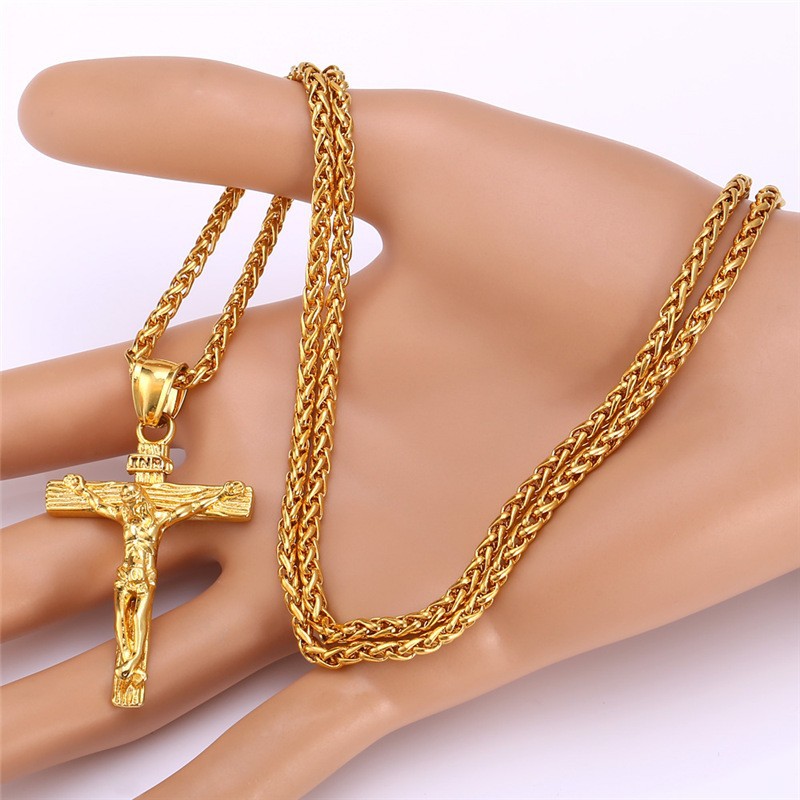 Mens Goldtone Religious Cross Pendant Necklace Jesusinspired Jewelry Gift Fashionable Spiritual Accessory With Chain - 4