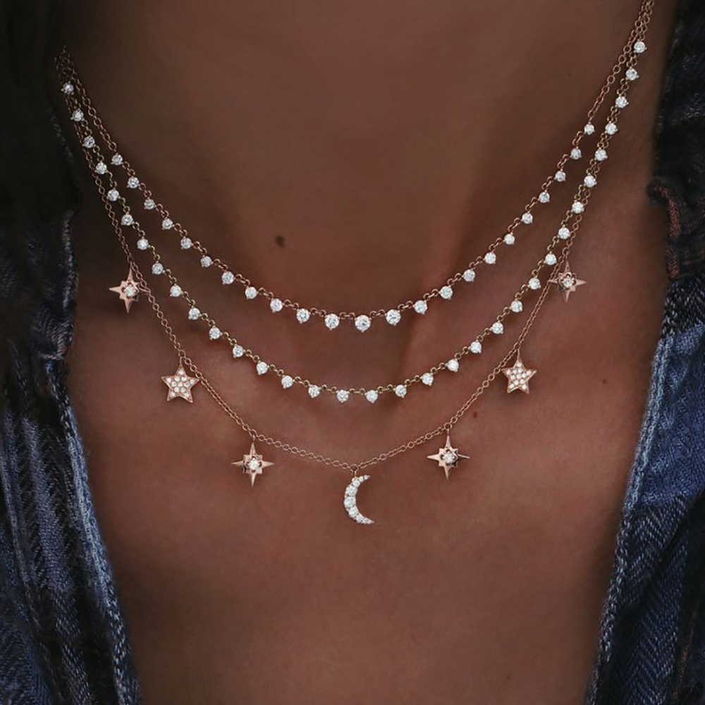 Vintage Boho Multilayered Crystal Pendant Necklaces In Gold Silver For Womens Fashion Jewelry - 8