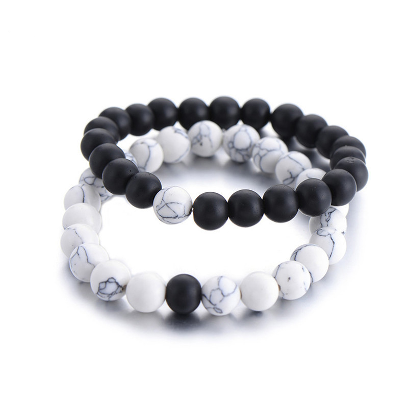 Unisex Yin Yang Distance Bracelets 2pcs Set Natural Stone Black White Beaded Ideal For Couples Best Friends - 6
