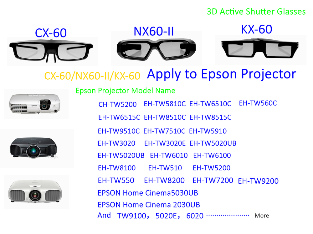 3d Active Bluetooth Glasses For Epson Home Cinema Projector Compatible With Elpgs03 Tdgbt500a Single Piece - 7