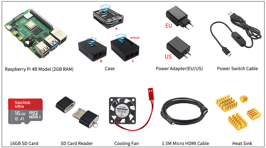 Raspberry Pi 4 Model B Starter Kit With Case Power Adapter Hdmi Cable Heatsink Sd Card 163264gb - 8