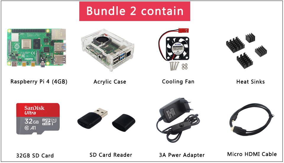 Raspberry Pi 4 Model B Kit With 124gb Ram Heat Sink Case Fan Power Adapter 3264gb Sd Card Hdmi Cable - 3