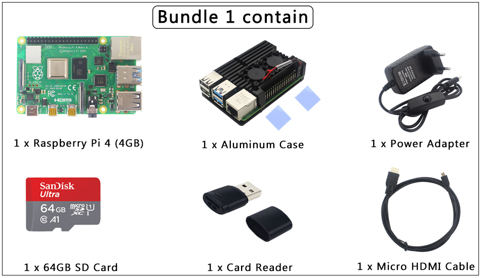 Raspberry Pi 4 Model B Kit With Aluminum Case Heat Sink 3a Switch Power Micro Hdmi And Optional 6432gb Sd Card Reader - 3