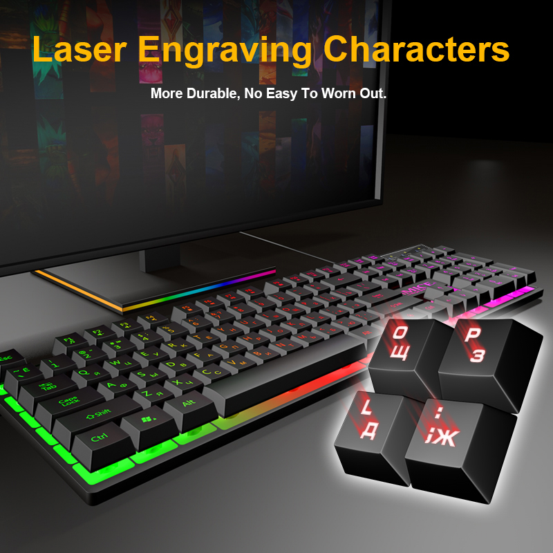 Rgb Backlit Ergonomic Gaming Keyboard With 104 Rubber Keycaps Wired Usb Compatible With Tablet Computer Russian Layout - 5