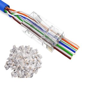 100pcs Rj45 Network Modular Plug 8p8c Cat5e Cable Connector End Pass Through Cat 5e Hole Crystal Heads