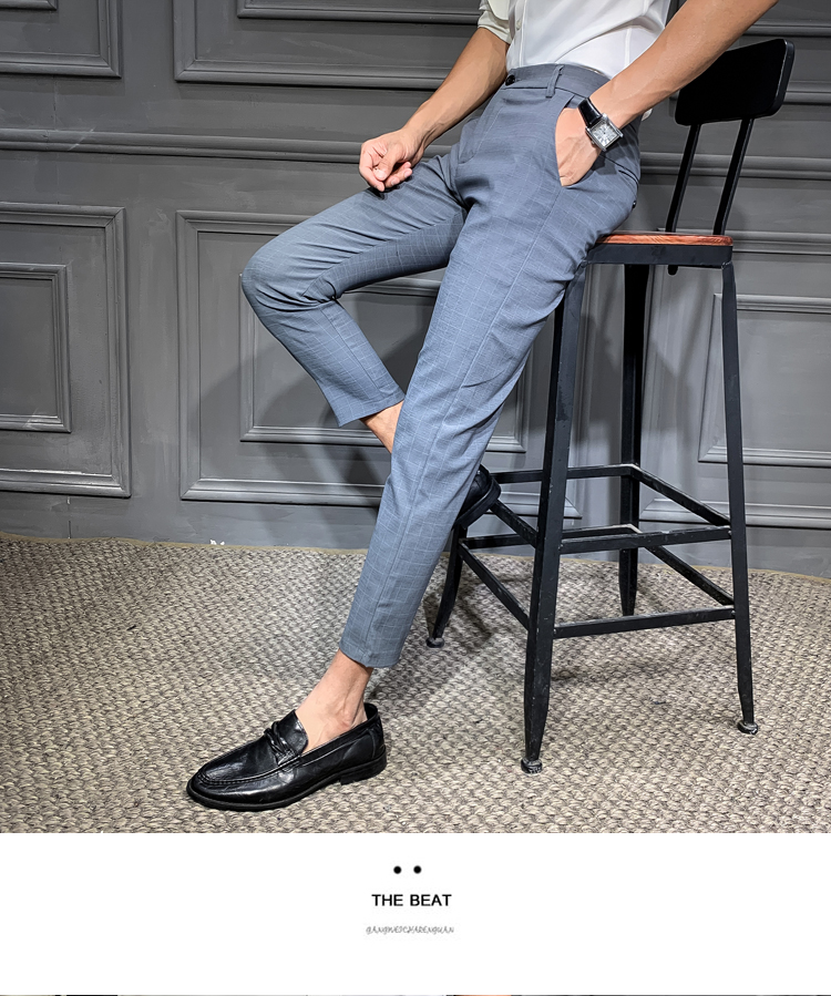 Mens Slim Fit Plaid Dress Pants Business Casual Anklelength Vintage Check Trousers Classic Wedding Suit Pantalon 2834 - 7