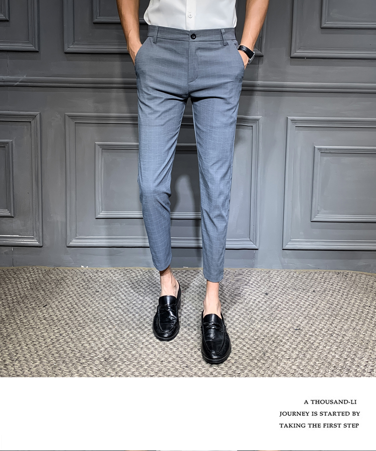 Mens Slim Fit Plaid Dress Pants Business Casual Anklelength Vintage Check Trousers Classic Wedding Suit Pantalon 2834 - 3