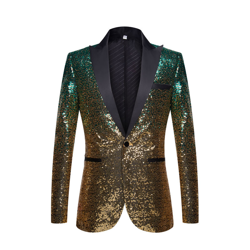 Pyjtrl Mens Sequin Blazer Stylish Gradual Change Gold To Green For Weddings Parties Nightclubs Singers - 5