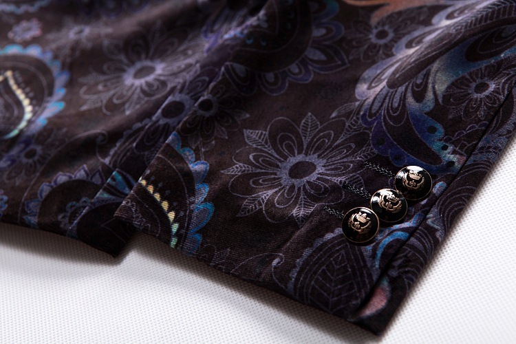 Pyjtrl Brand Gentleman Luxury Retro Vintage Shawl Lapel Velvet Print Blazer Slim Fit Floral Pattern Coat Men Casual Suit Jacket - 5