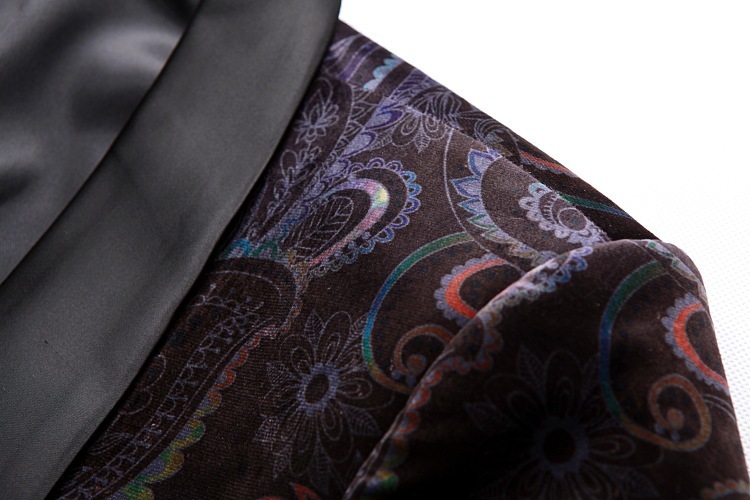 Pyjtrl Brand Gentleman Luxury Retro Vintage Shawl Lapel Velvet Print Blazer Slim Fit Floral Pattern Coat Men Casual Suit Jacket - 3