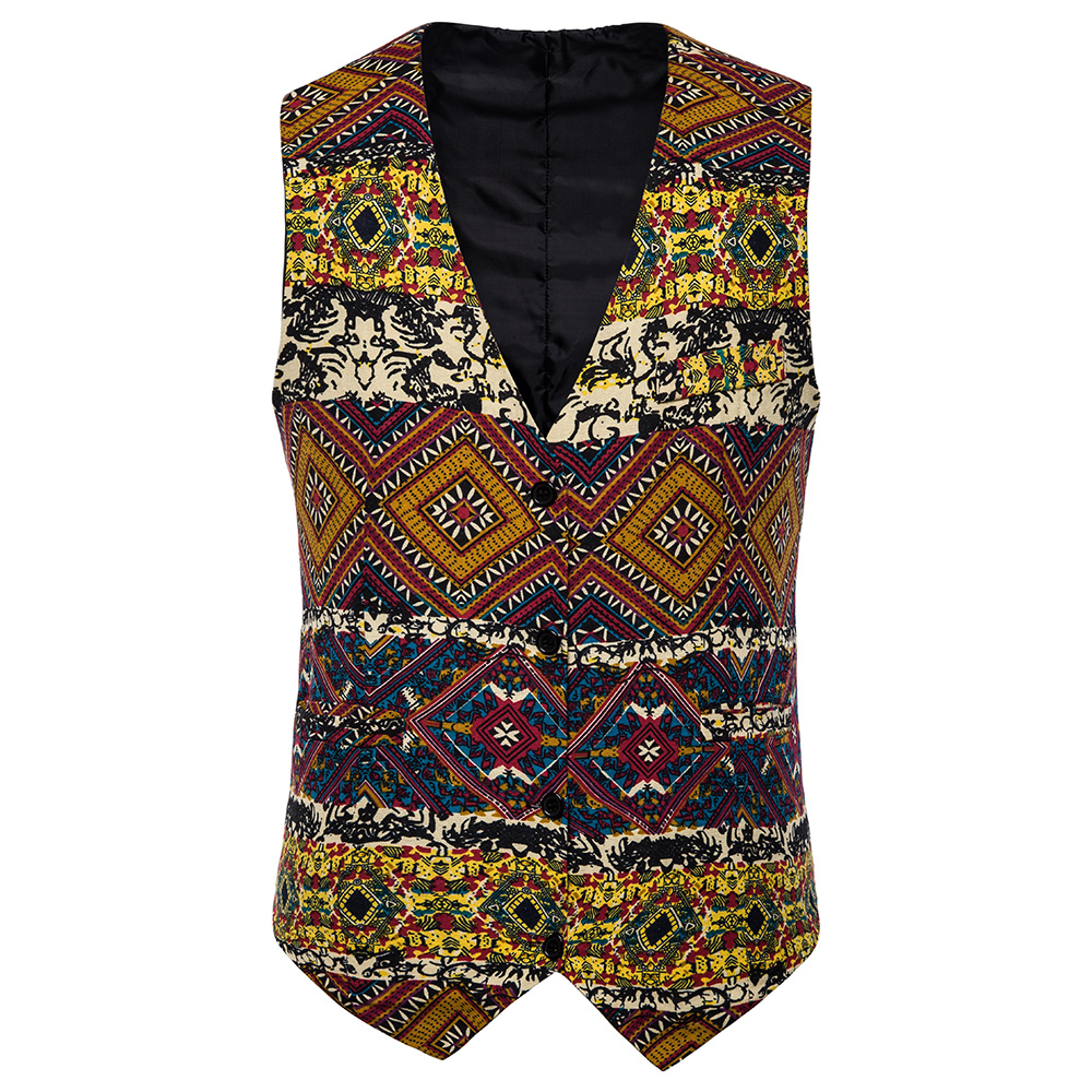 Mens Slim Fit Patterned Dress Vests Casual Printed Sleeveless Jacket Coats Formal Party Waistcoats Sizes 4xl5xl - 3