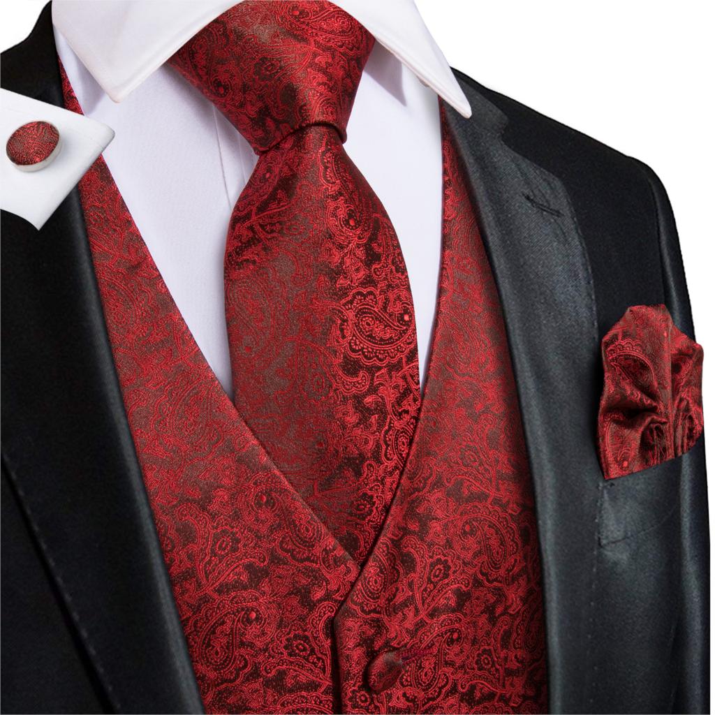 Mens Dark Blue Paisley Jacquard Silk Dress Vest Set Formal Wedding Suit Waistcoat - 45