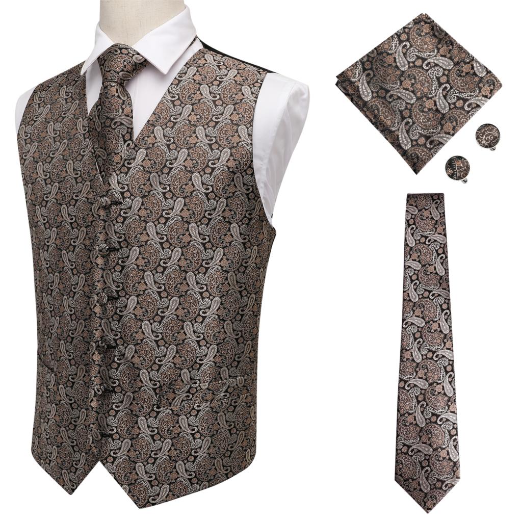 Mens Dark Blue Paisley Jacquard Silk Dress Vest Set Formal Wedding Suit Waistcoat - 20