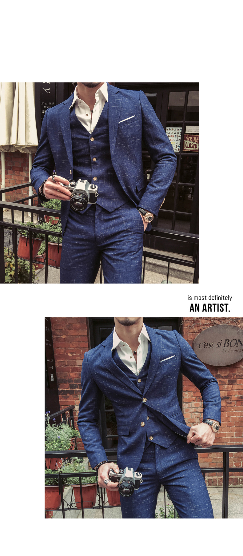 Mens Slim Fit Wedding Suit Classic Black Gray Navy Blazers Jacket Vest Pants For Formal Business Parties - 4