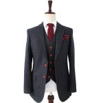Wool Dark Grey Herringbone Tweed Tailor Slim Fit Wedding Suits For Men Retro Gentleman Style Custom Made Mens 3 Piece Suit