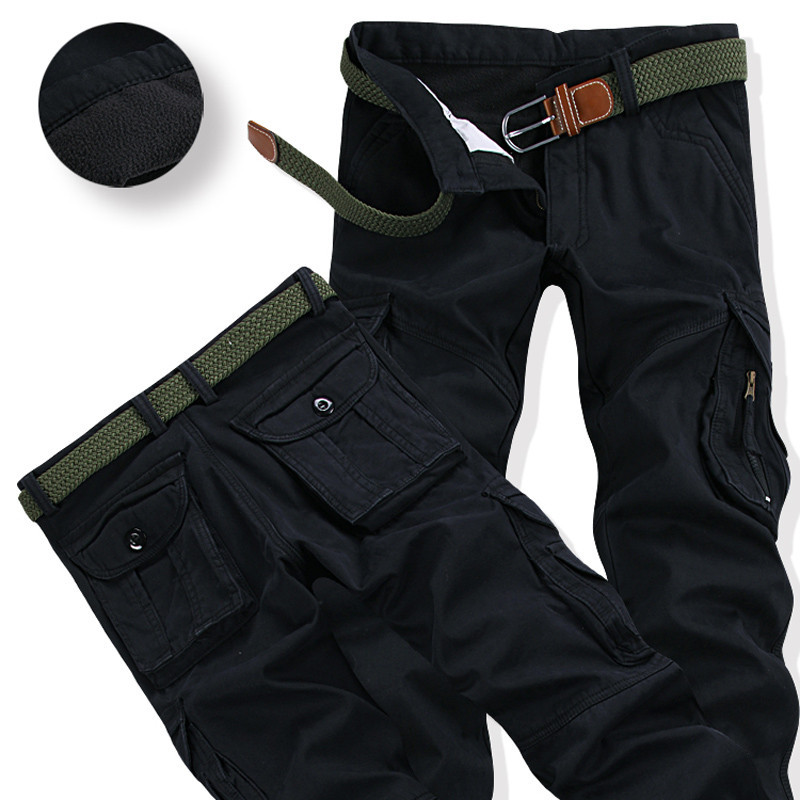 Mens Winter Cargo Pants Plus Size 3840 Thick Fleece Lined Warm Casual Trousers With Pockets Fur Lined Loose Baggy Workwear - 11