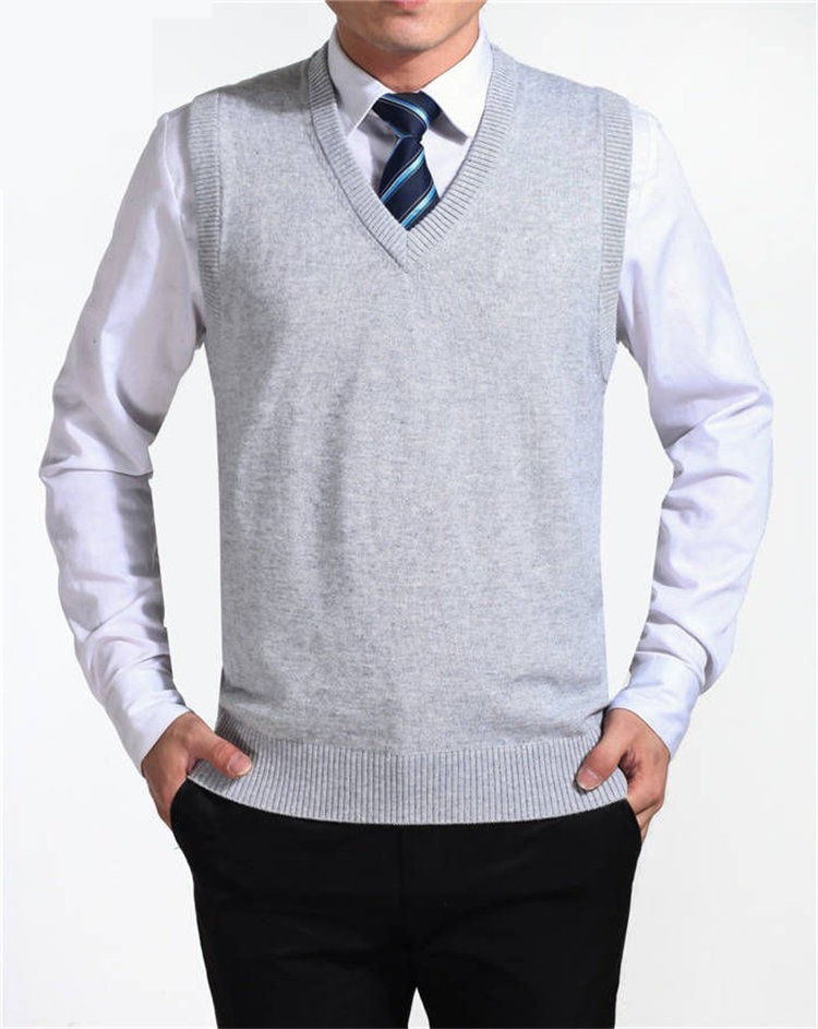 Coodrony Mens Woolcashmere Blended Vneck Sweater Vest Solid Color Sleeveless Pullover Style - 4