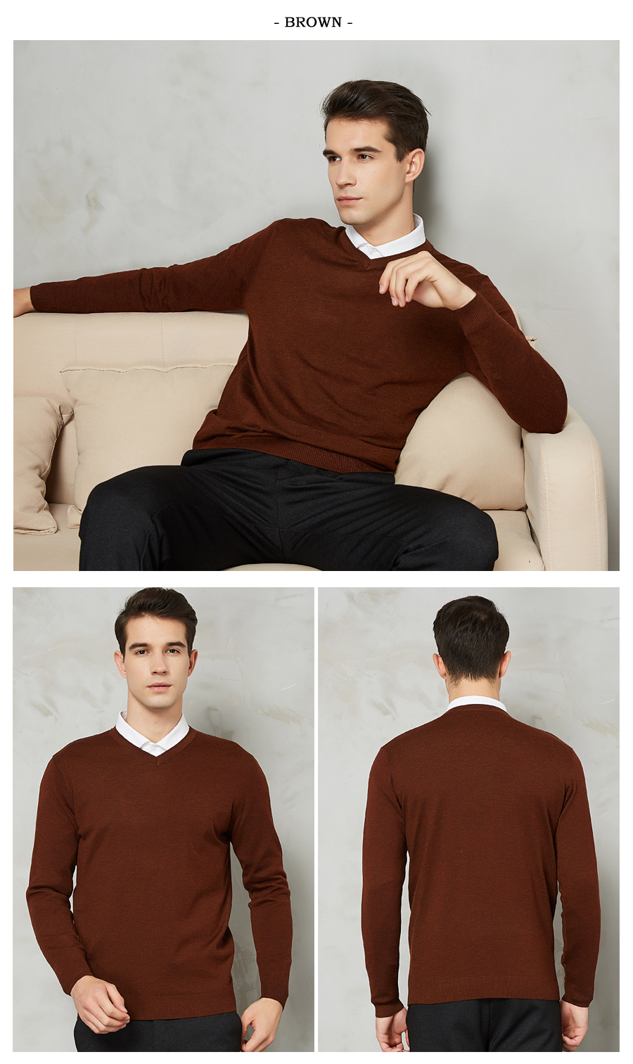 Mens Ultrasoft Cashmere Slim Fit Pullover Sweater Vneck 14 Autumn Colors Business Casual Clothing - 6