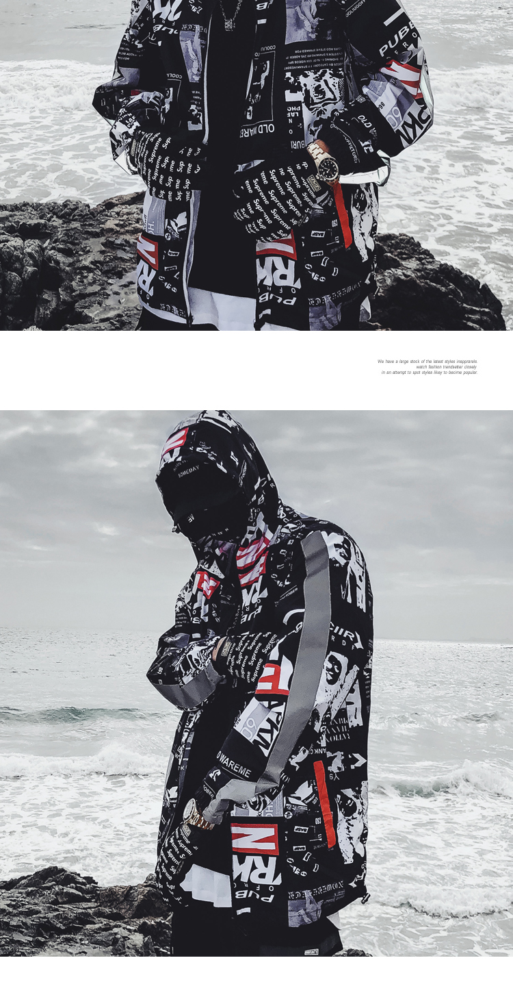 Mens Harajukustyle Color Block Windbreaker Jacket Hip Hop Streetwear Street Dance Printed Autumnsummer Apparel - 4