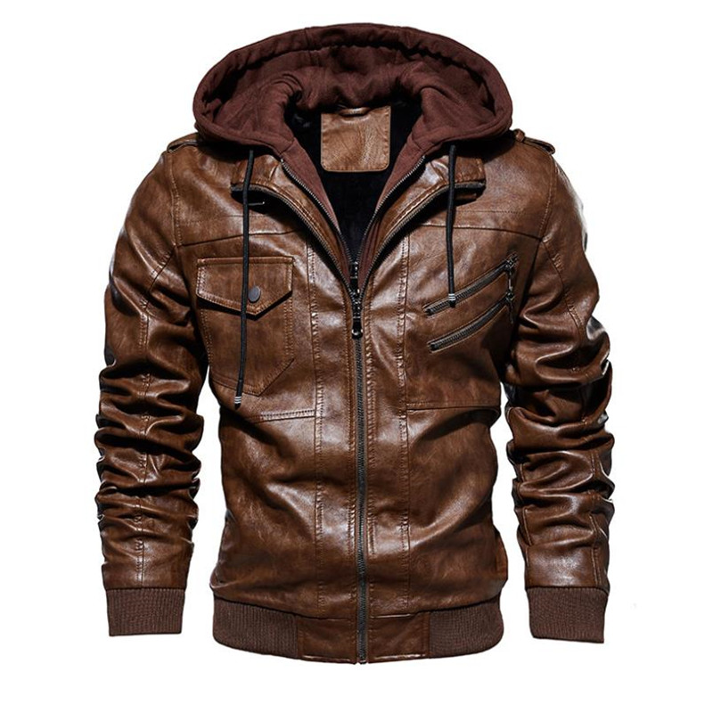 Mens Winter Motorcycle Leather Jacket With Hood Warm Leisure Pu Coats Sizes M4xl - 1