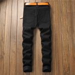 Sokotoo Men's Skull Printed Scottish Plaid Patchwork Jeans Trendy Patches Design Black Ripped Distressed Denim Long Pants - 2