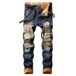 Denim Designer Hole Jeans Ripped For Men Size 28-38 40 Autumn Winter Plus Velvet Hip Hop Punk Streetwear - 4