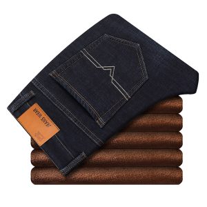 Winter Thermal Warm Flannel Stretch Jeans Mens Quality Famous Brand Fleece Pants Men Straight Flocking Trousers Jean Male - 2