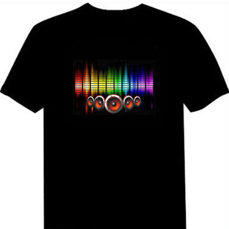 Mens Led Sound Activated Party Tshirt Flashing Equalizer Dj Lightup Disco Rock Glow Tee - 13